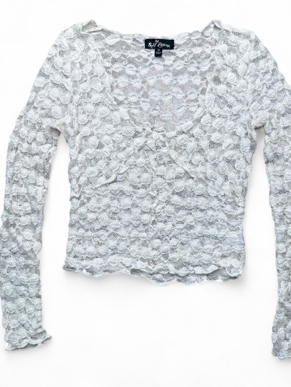 Self Esteem White Lace Button Front Cardigan XS Coquette Fairycore
